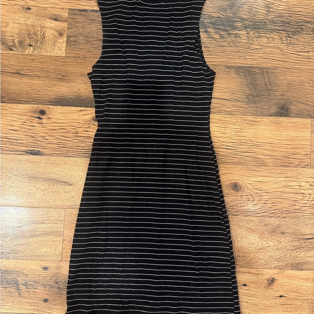 Reformation Black and White Striped Midi Dress